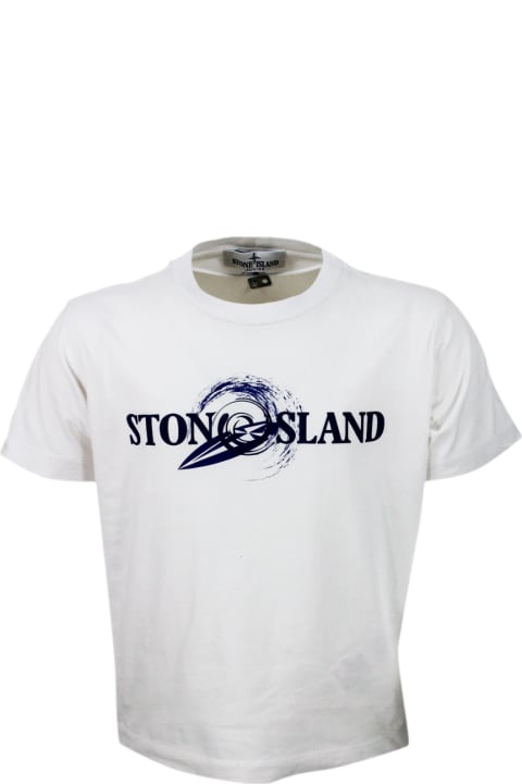 Stone Islandのボーイズ Stone Island Crew-neck Short-sleeved Cotton T-shirt With Rubberized Logo On The Front