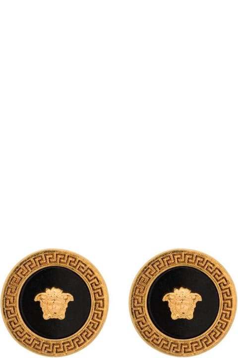 Black And Gold Earrings With Medusa Detail In Metal Woman