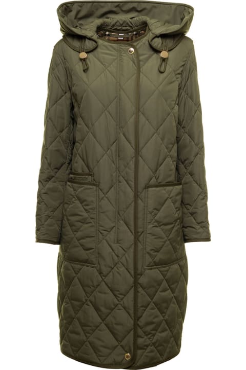 Green Quilted Fabric Parka Coat Burberry Woman