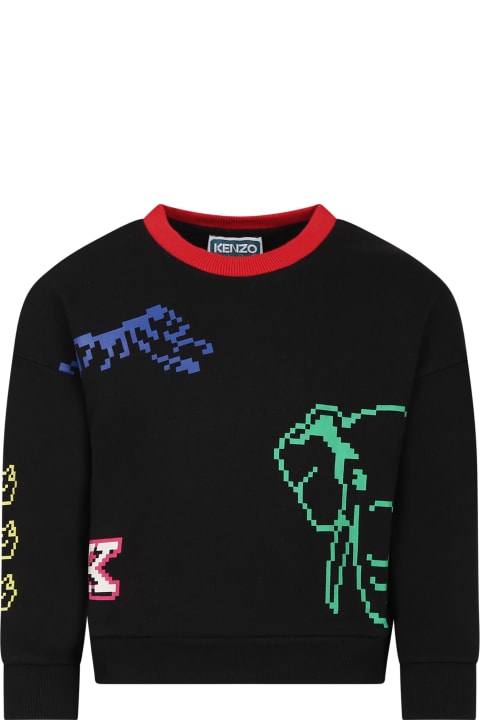Sweaters & Sweatshirts for Girls Kenzo Kids Black Sweatshirt For Boy With Animals And Logo
