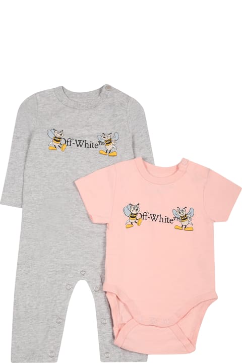 Off-White Bodysuits & Sets for Baby Boys Off-White Multicolor Set For Baby Boy