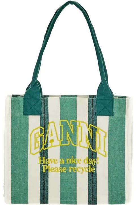 Ganni for Women Ganni Large Striped Canvas Tote Bag