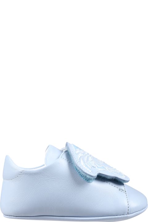 Fashion for Baby Girls Versace Light Blue Sneakers For Babies With Medusa