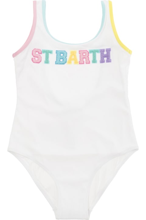 キッズ新着アイテム MC2 Saint Barth 'cara' White One-piece Swimsuit With Logo Lettering Detail In Stretch Polyamide Woman