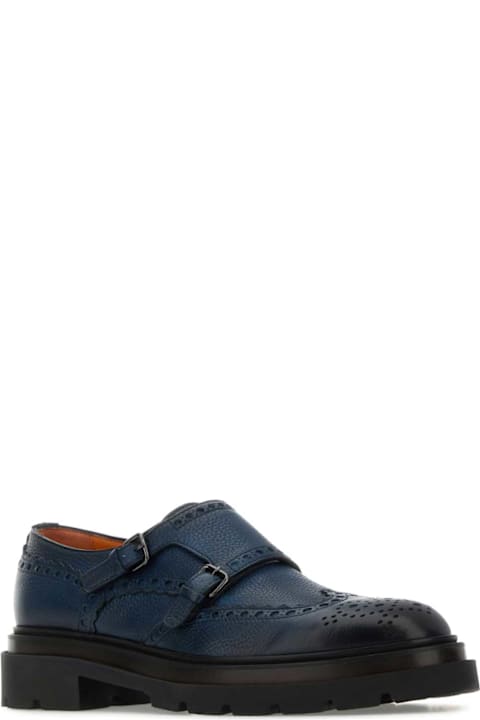 Santoni for Men Santoni Blue Leather Mock Strap Shoes