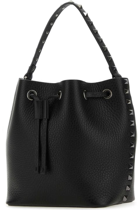 Totes for Women Valentino Garavani Black Leather Rockstud Bucket Bag