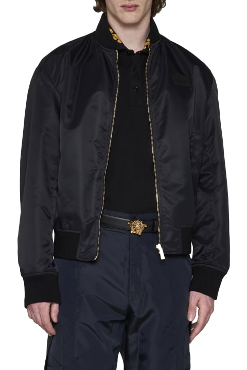 Coats & Jackets for Men Versace Barocco 600 Black Nylon Bomber Jacket