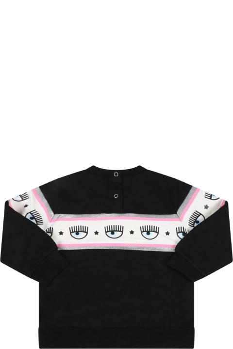 Black Sweatshirt For Baby Girl With Iconic Flirting Eyes