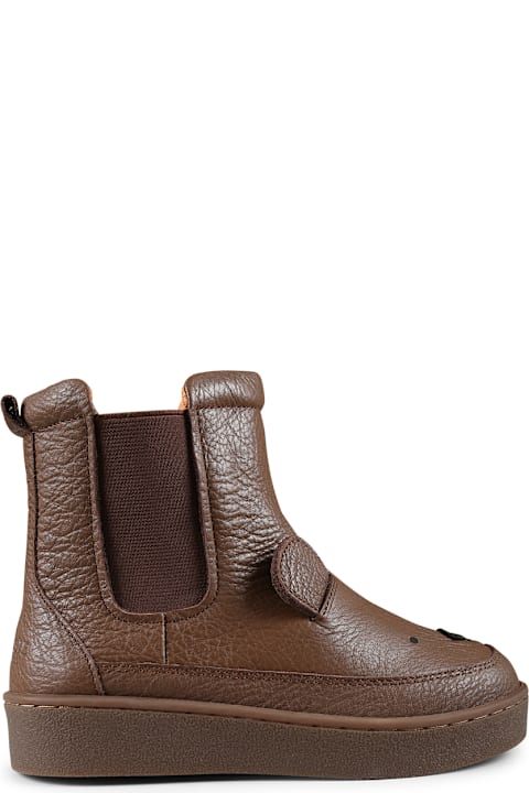 Donsje for Kids Donsje Brown Ankle Boots For Kids With Bear