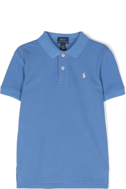 Fashion for Kids Ralph Lauren Cerulean Blue Short-sleeved Polo Shirt With Contrasting Pony