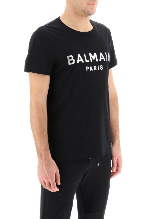 Topwear for Men Balmain Metallic Silver Logo T-shirt