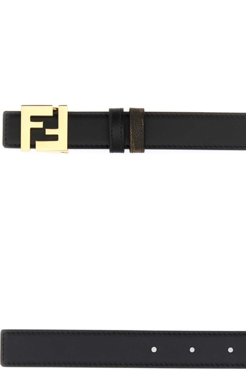 Belts Sale for Men Fendi Black Leather Ff Squared Reversible Belt