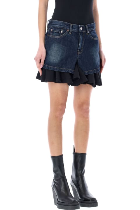 Pleated Bottom Mini Denim Skirt