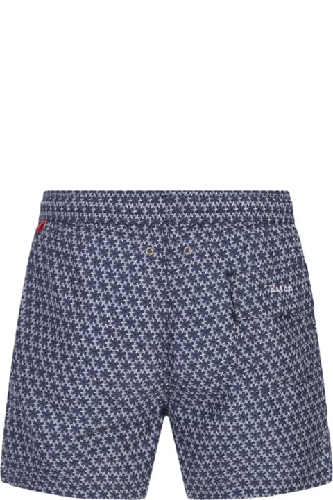 Swimwear for Men Kiton Navy Blue Swim Shorts With Geometric Floral Pattern