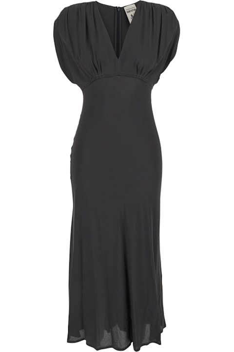 SEMICOUTURE for Women SEMICOUTURE Black Long Dress With V-neck And Ruching On The Shoulders In Silk Blend Woman