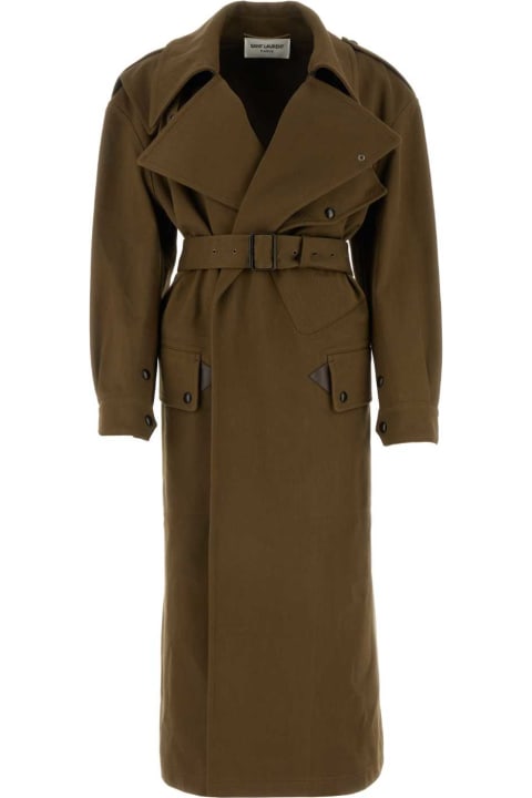 Saint Laurent Coats & Jackets for Women Saint Laurent Khaki Cotton Coat