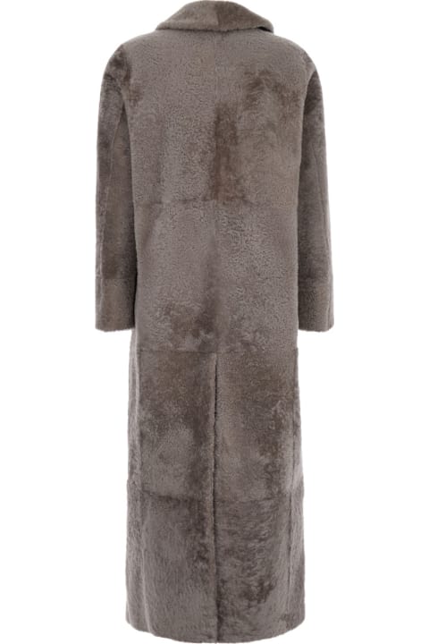 Blancha Clothing for Women Blancha Brown Long Double Breasted Coat In Shearling Woman