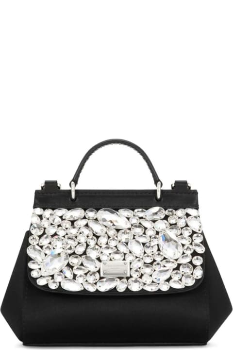 ウィメンズ新着アイテム Dolce & Gabbana Black Mini Sicily Bag With Jewel Flap