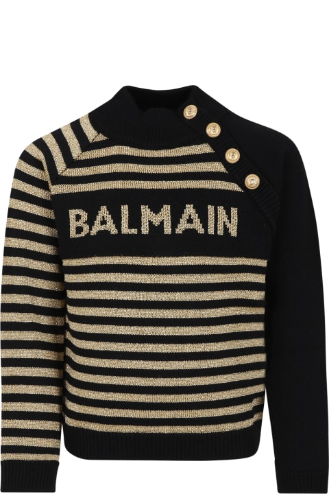ガールズ Balmainのニットウェア＆スウェットシャツ Balmain Black Sweater For Girl With Logo