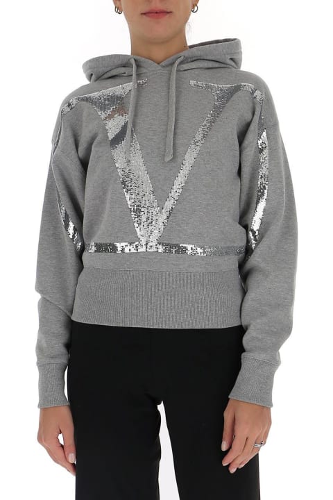 Valentino for Women Valentino Vlogo Sequinned Cropped Hoodie