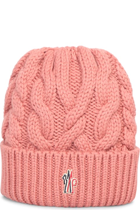 Hats for Women Moncler Grenoble Dark Pink Wool Beanie Hat