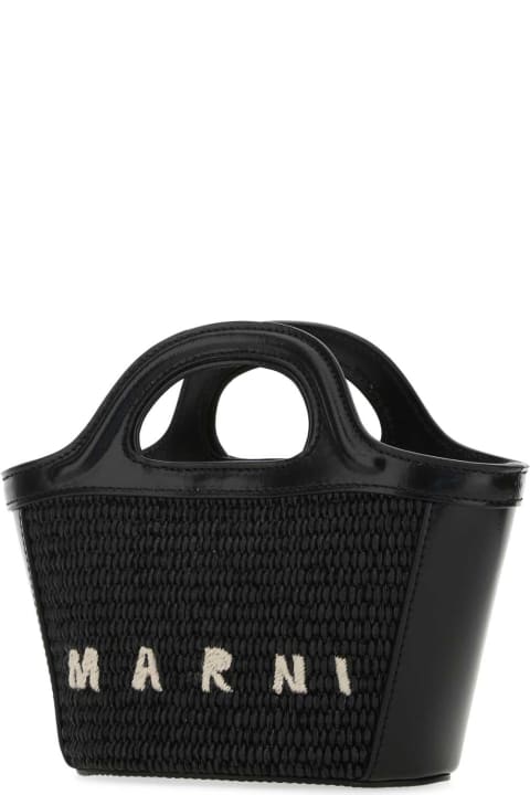 ウィメンズ トートバッグ Marni Black Leather And Straw Micro Tropicalia Summer Handbag