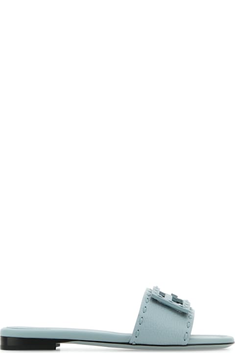 Fendi Flat Shoes for Women Fendi Light Blue Leather Baguette Slippers