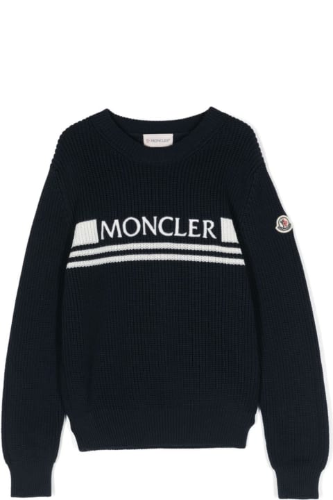 Moncler Coats & Jackets for Women Moncler Cotton Logo Sweater In Blue