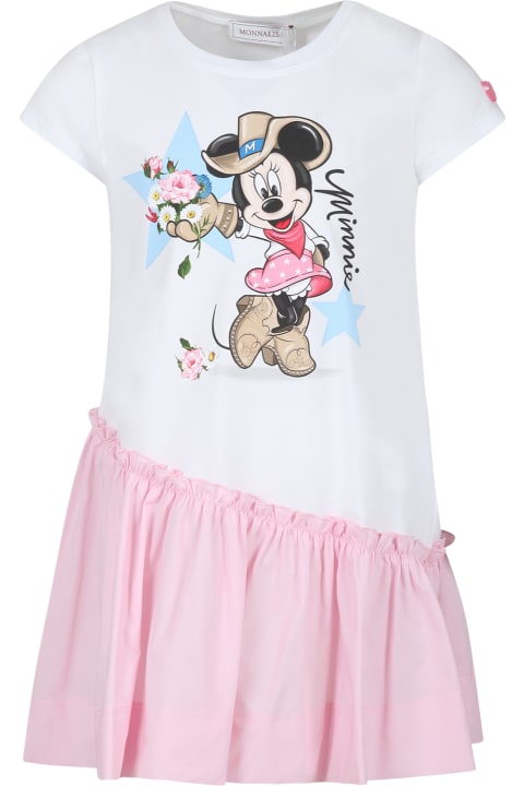 Fashion for Girls Monnalisa White Dress For Girl With Minnie Print