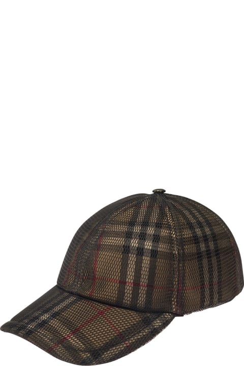 Brown Baseball Cap With Vintage Check Motif And Mesh Overlay In Polyester Man