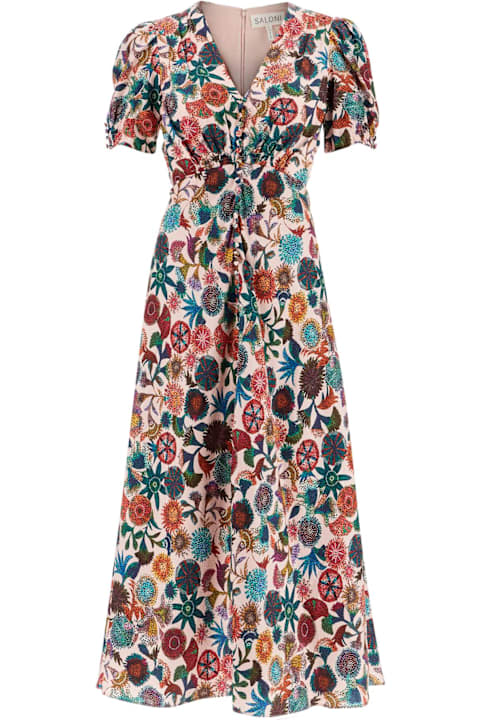 Saloni Clothing for Women Saloni 'lea' Long Dress In Printed Silk