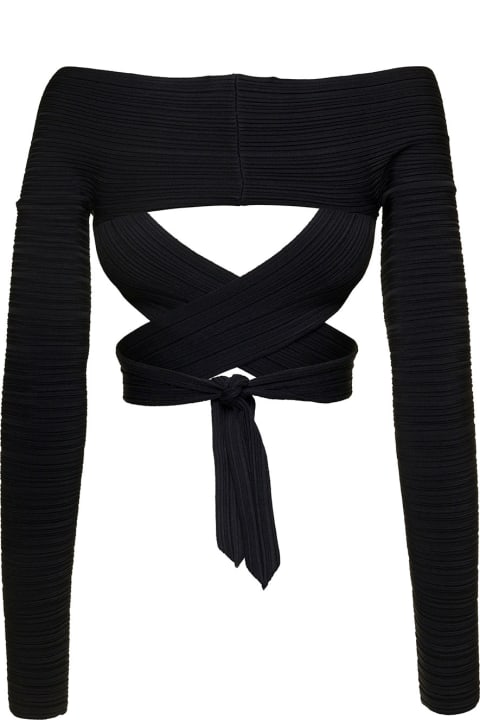 Black Knitted Tie Fastening Bolero In Viscose Woman