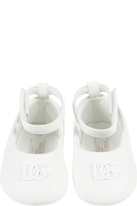 White Ballet Flats For Baby Girl With Logo