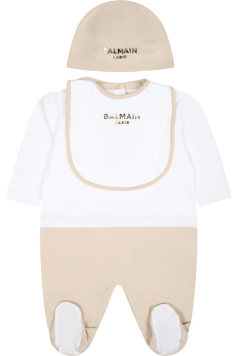 Beige Babygrown Set For Baby Kids With Logo