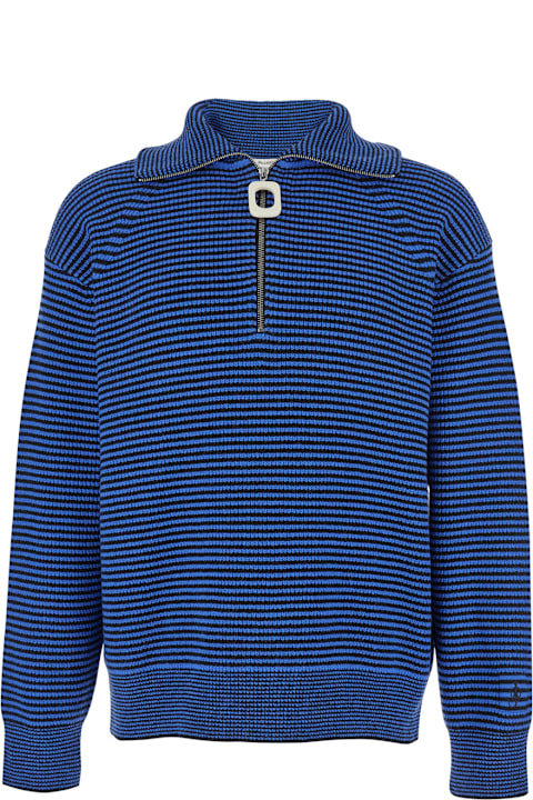 J.W. Anderson for Kids J.W. Anderson Blue Sweater With Half Zip Closure On The Front In Cotton Piquet Man