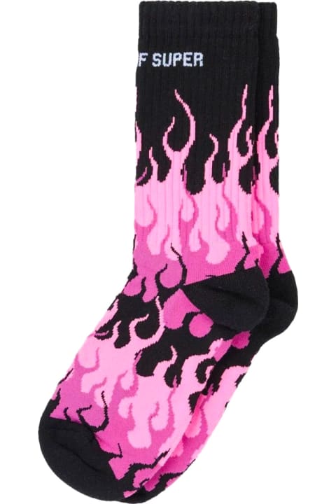 Fashion for Men Vision of Super Black Socks With Triple Fuchsia Flame