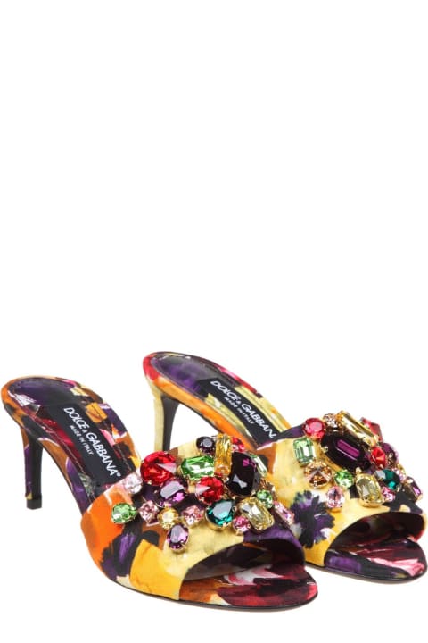 ウィメンズ Dolce & Gabbanaのシューズ Dolce & Gabbana Slippers In Brocade Fabric With Colored Stones