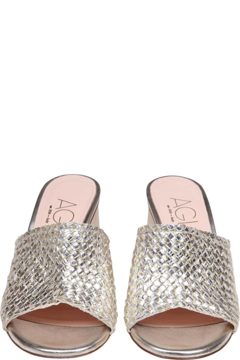AGL Shoes for Women AGL Dorica Slides In Silver And Gold Woven Leather