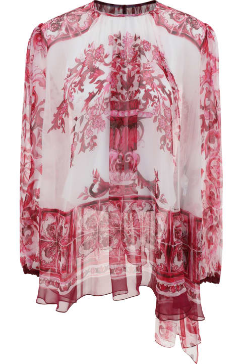 Topwear for Women Dolce & Gabbana Majolica Print Belted Blouse