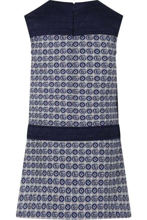 Gucci Dresses for Girls Gucci Blue Dress For Girl With Geometric Pattern And Double G