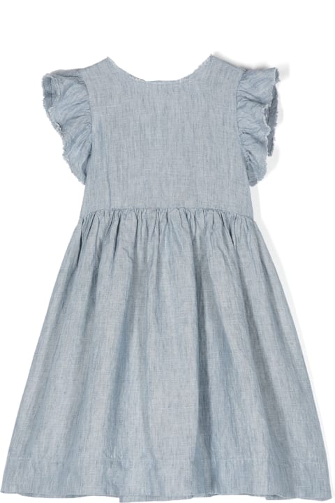 Dresses for Girls Il Gufo Blue Linen Dress With Bow Detail