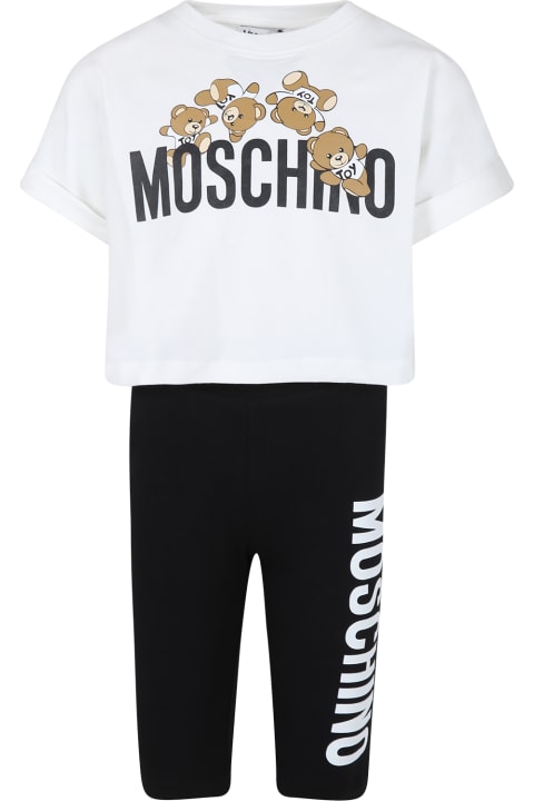 Jumpsuits for Girls Moschino White Suit For Girl With Teddy Bear And Logo