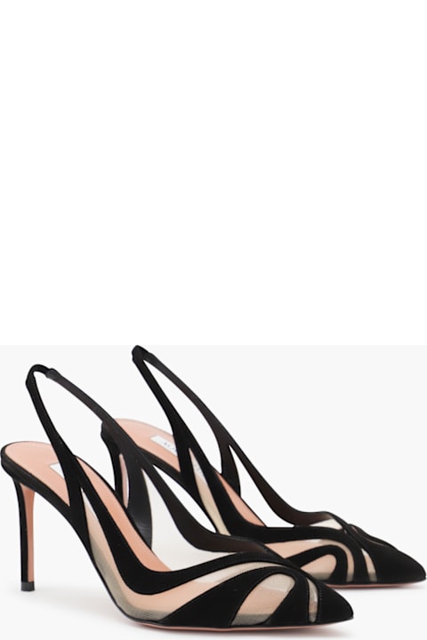 パンプス AQUAZZURA BLACK LEATHER LUNE SLING 85 PUMPS Aquazzura Black Leather Lune Sling 85 Pumps | italist