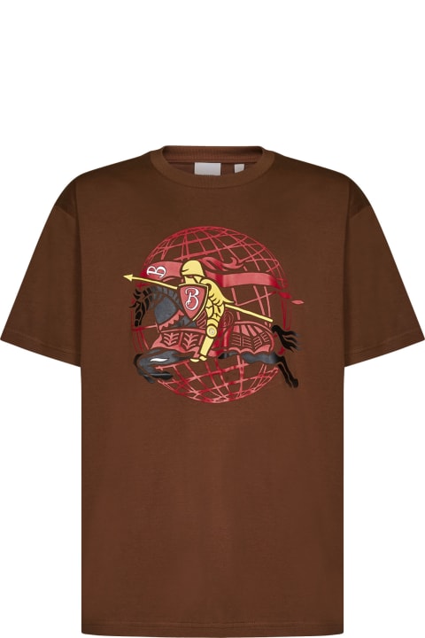 Burberry Topwear for Men Burberry Brown Crewneck T-shirt With Graphic Print In Cotton Man
