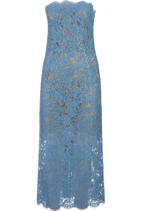 Fashion for Women Ermanno Scervino Light Blue Lace Longuette Dress With Micro Crystals