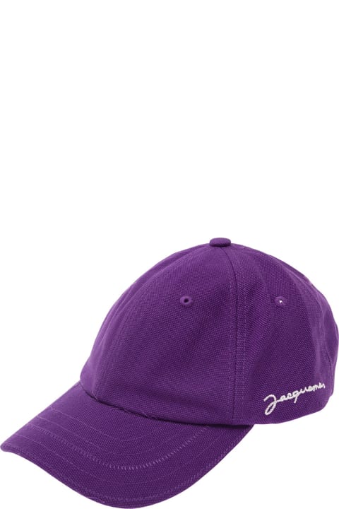 Purple Baseball Cap With Contrasting Logo Embroidery In Cotton Man