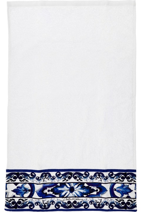 Dolce & Gabbana for Women Dolce & Gabbana Set Of 5 White And Blue Towels With Mediterraneo Print In Cotton Dolce & Gabbana