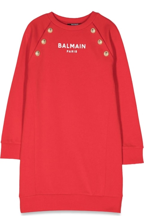 Dresses for Girls Balmain Ml Sweatshirt Dress Logo And Buttons