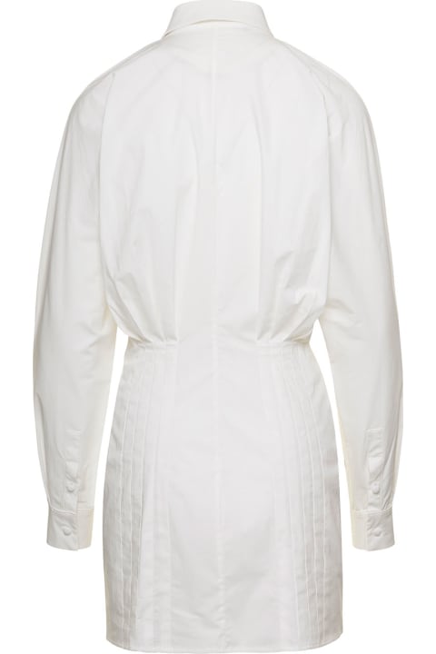 Mini White Shirt Dress Fitted At The Waist In Stretch Cotton Woman