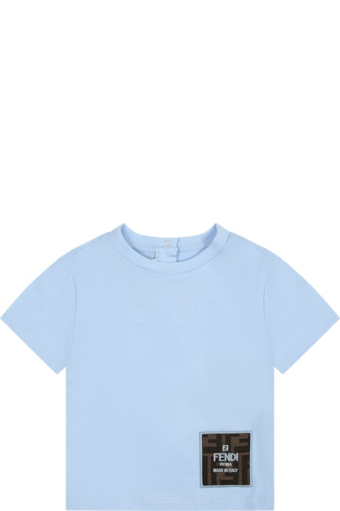 Topwear for Baby Girls Fendi Light Blue T-shirt For Baby Boy With Ff